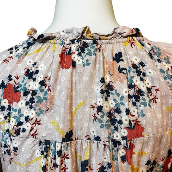 Women’s Velvet Graham & Spencer, M, Pink Blue Floral Boho Ruffle Detail Blouse - Picture 13 of 16